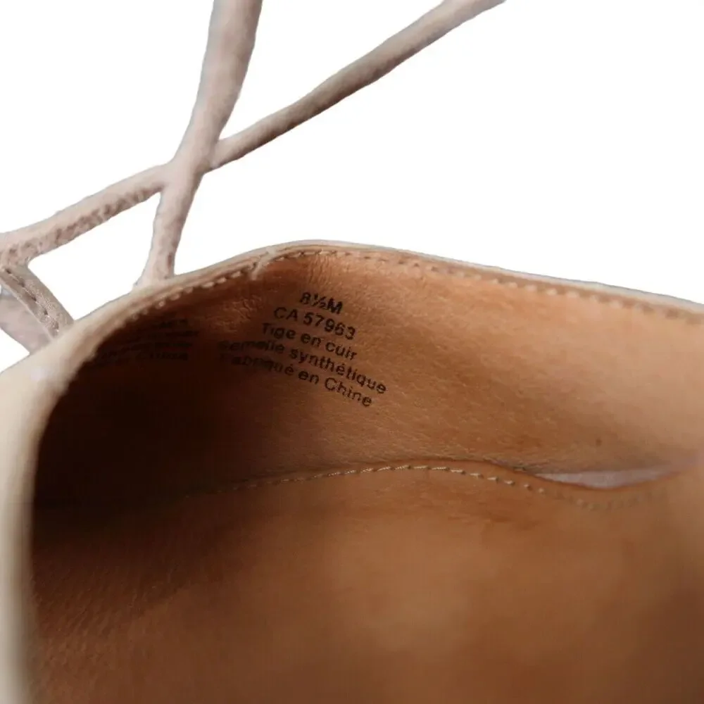 Halogen Shoes Womens 8.5 Pump Fashion Ankle Wrap Tie Point Toe Suede D'Orsay Tan
